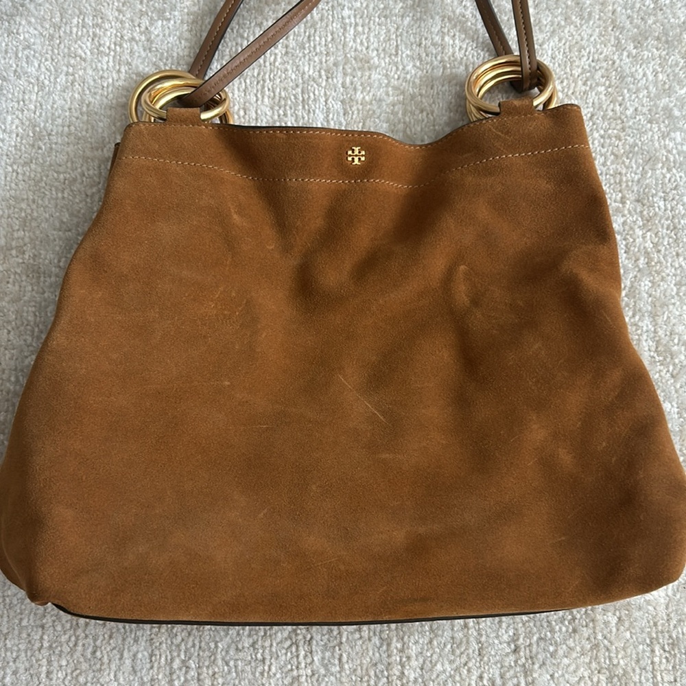 tory burch brown suede tote bag - Picture 2 of 9